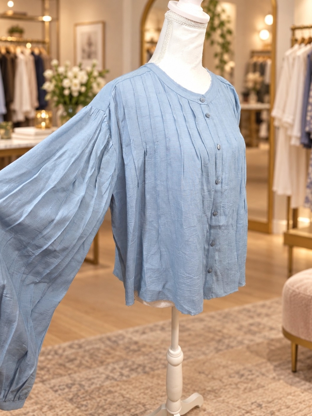 Frye Light Blue Pintuck Button-Down Blouse - Picture 5 of 8